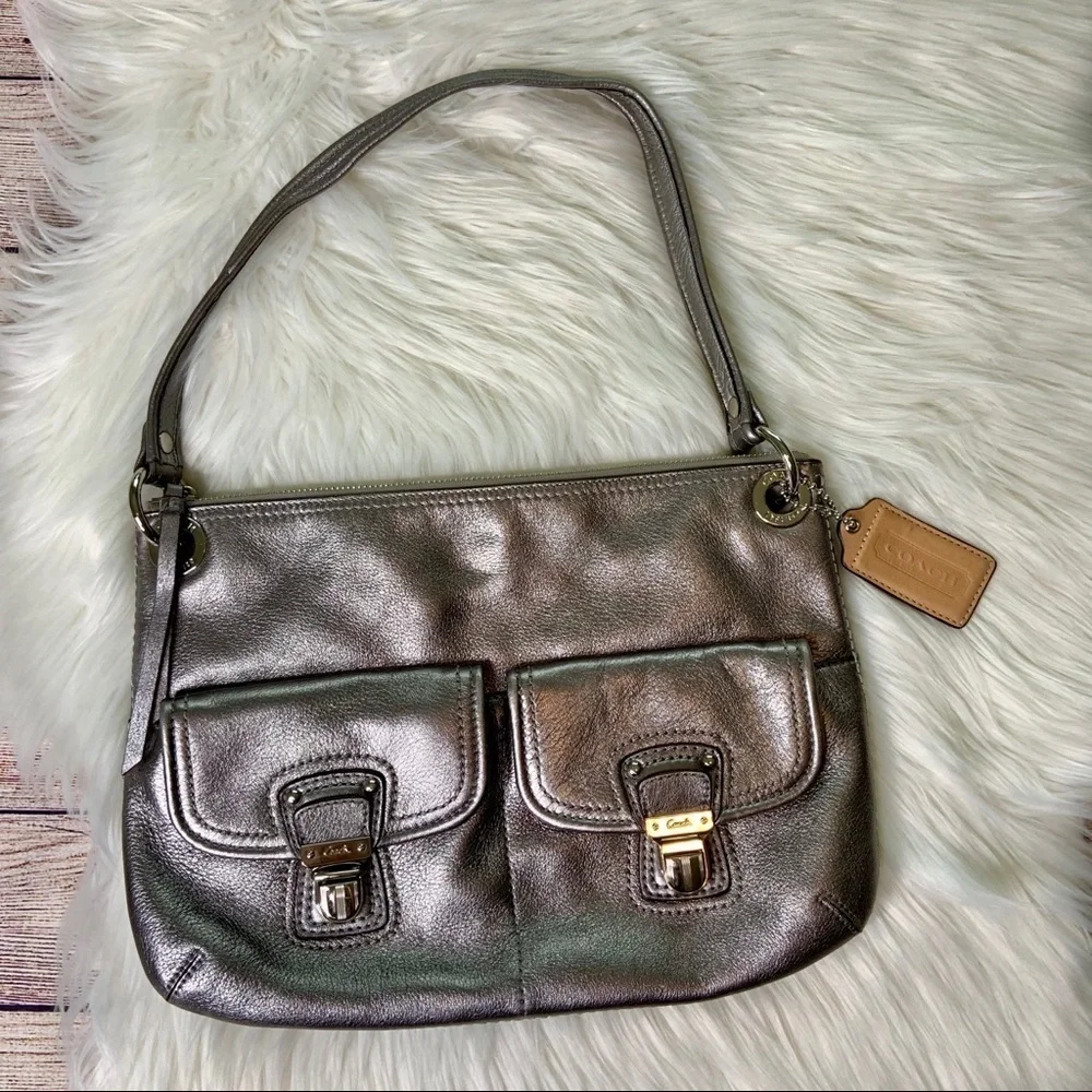 COACH Poppy Silver Metallic Shoulder Bag Purse